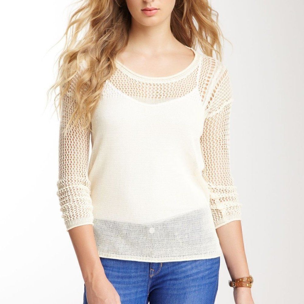 Miilla Sweater Ivory Linen Knit Lightweight Large